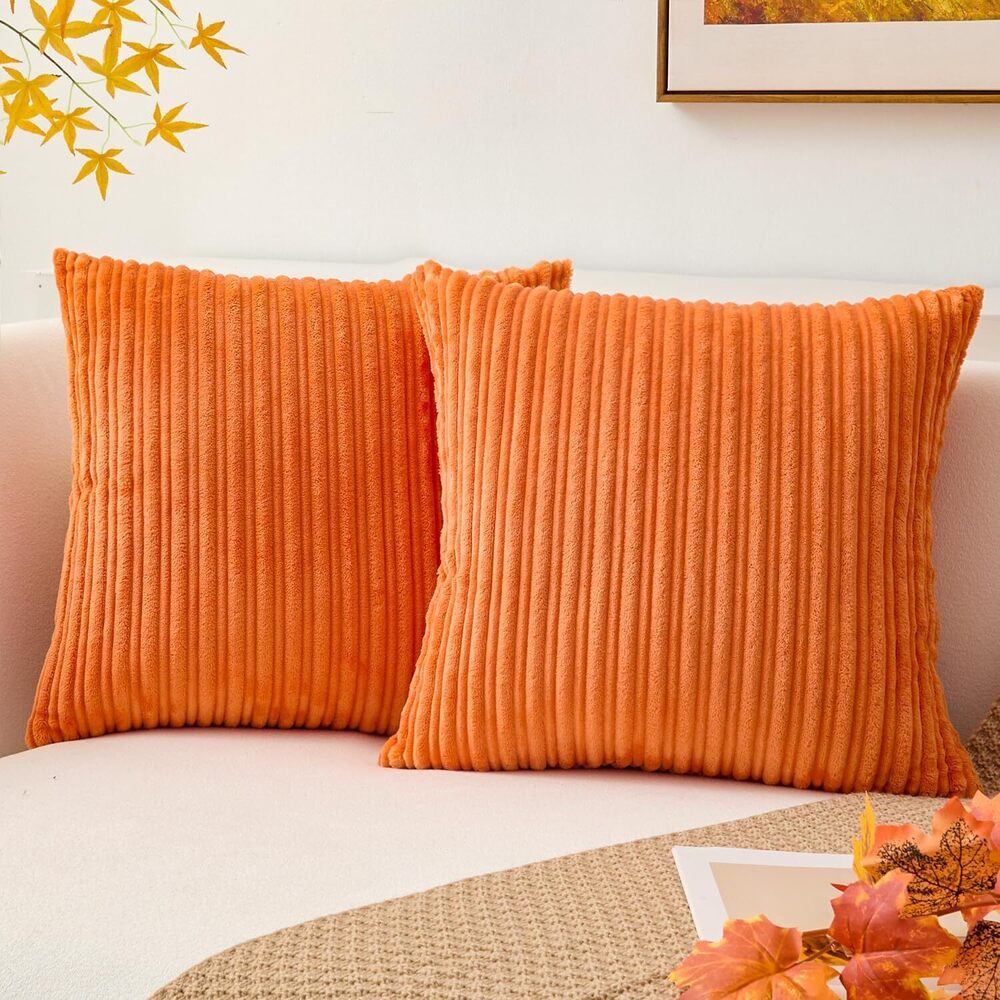 7006 Kevin Textile Pack of 2, Fall Corduroy Soft Decorative Square Throw